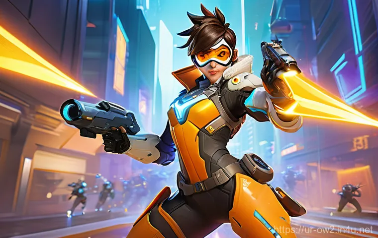 오버워치2 배틀패스 혜택 분석 - **Prompt:** A heroic Overwatch 2 character, Pharah, stands confidently in a futuristic, grand hall, ...