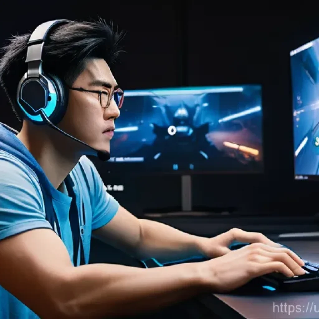 오버워치2 아시아 서버 현황 - **Prompt 1: The Frustration of High Ping in Overwatch 2**
    "A lone East Asian gamer, male, in his...