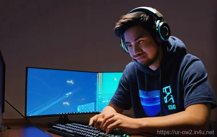 오버워치2 인터넷 연결 문제 해결 - **Left Panel (Before):** The gamer is visibly frustrated, scowling at his monitor which shows a lagg...