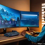 Home 18 오버워치2 런처 문제 해결법 - A detailed digital illustration of a modern gaming setup in a cozy room designed for a Pakistani Urd...