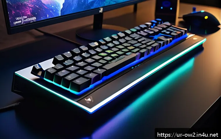 오버워치2 키보드 및 마우스 설정 - A detailed close-up of a modern gaming setup tailored for an Urdu-speaking gamer: a high-quality wir...